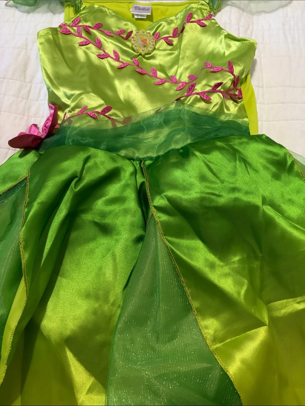 Disney Tinker Bell Bright Green Fairy Dress with Wings NWOT